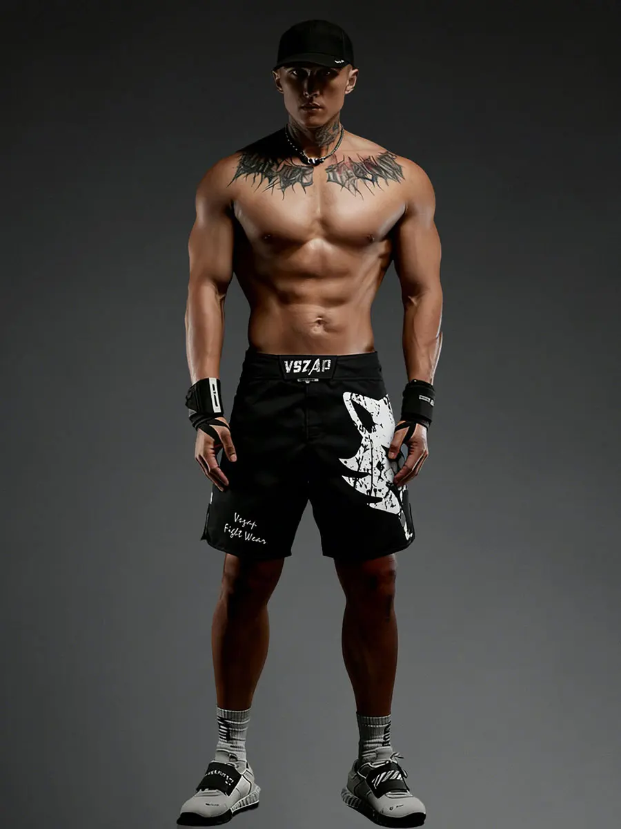 

VSZAP Giant Wolf Face Gym orts Casual Training Thai Boxing Five-Quarter Length Qui-Drng Wear-Resistant Sportswear