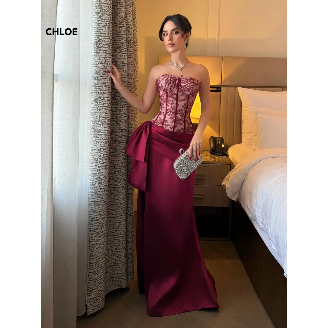 

Satin Evening Dresses Wedding Mermaid Ball Gown Dress Customized Sleeveless Embroidered Lace Elegant Party Dresses Women's Prom