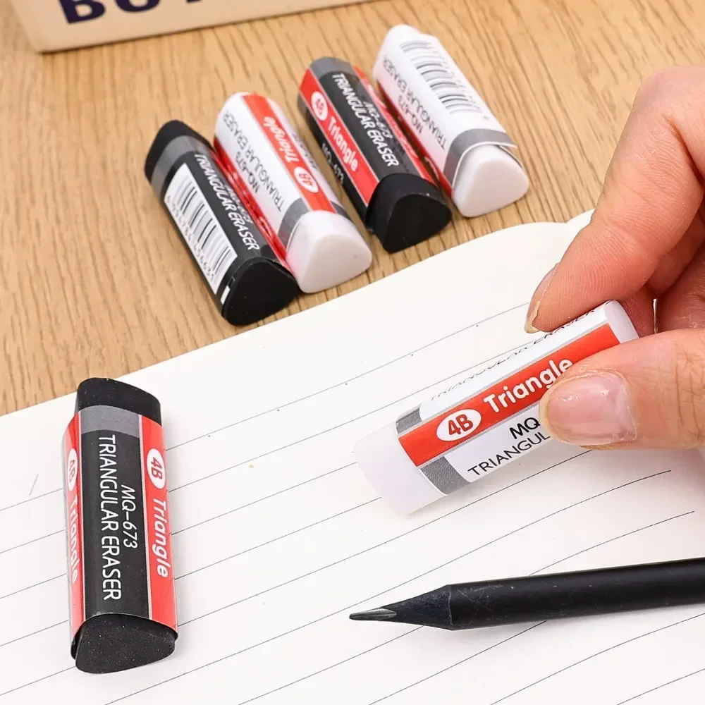 4B محايات مطاطية ممحاة مثلثة ناعمة ونظيفة 2025 نمط جديد محايات قلم رصاص أبيض وأسود لامتحان الطلاب 2/6 قطعة #3