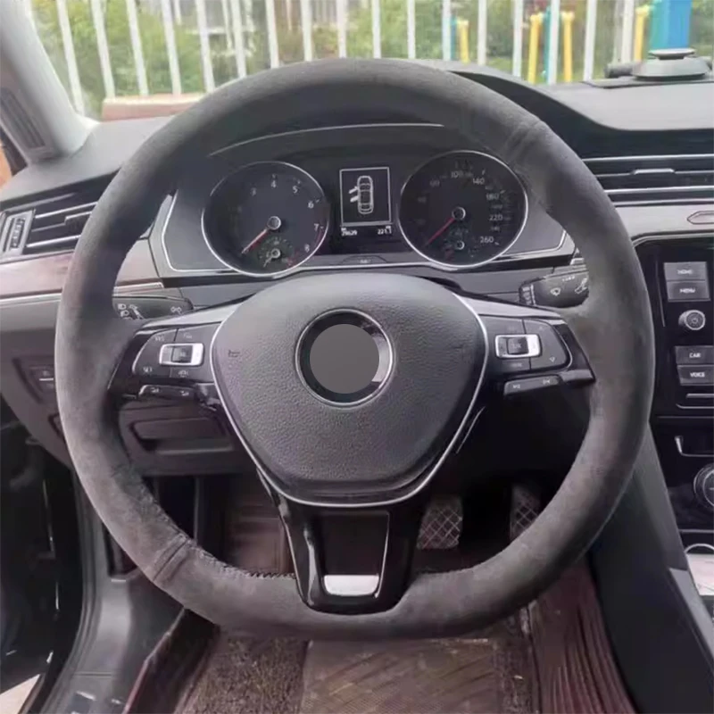 Alcantara Steering Wheel Cover Wrap Genuine Leather Black Thread Car Accessoires Specifically For VW Golf 7 Mk7 Passat B8 Polo