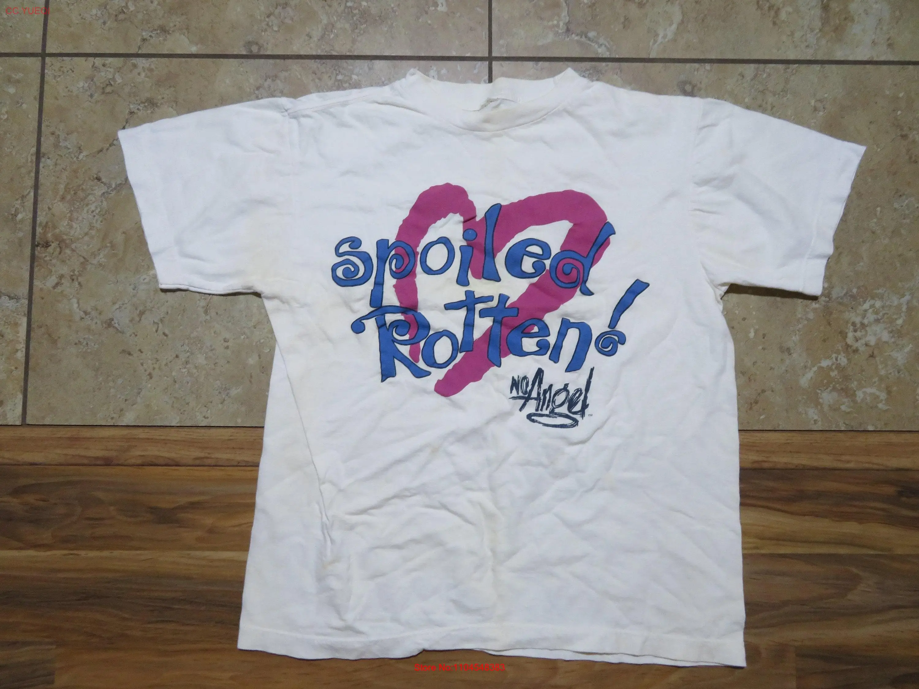 Vintage Spoiled Rotten with a Heart No Angel T Shirt White Blue Pink Sz L long or short sleeves