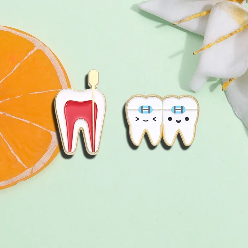 Cartoon Tooth Medical Enamel Pins Funny Tooth Red Oral Care Dental Brooches Backpack Lapel Badge Jewelry Gift for Doctors Nurses view 6
