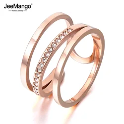 JeeMango Fashion Titanium Steel Rings Luxury Rose Gold Color Micro Pave AAA Cubic Zircon Wedding Ring For Women Girls JR17139