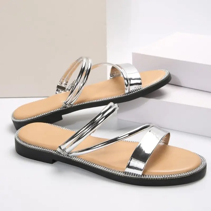 2024 NEW Summer Women's Flat Sandals Shiny Beach Shoes Comfortable Home Flip-flops Bring Gentle Care To Your Feet Plus Size 43