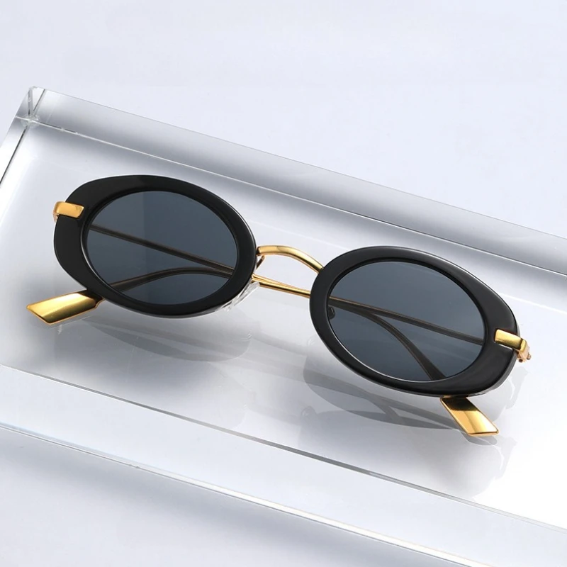 

Oval Small Frame Sunglasses Women's Men's Retro Sunshade UV Sun Glasses Luxury Brand Designer Punk Popular Metal Eyeglasses