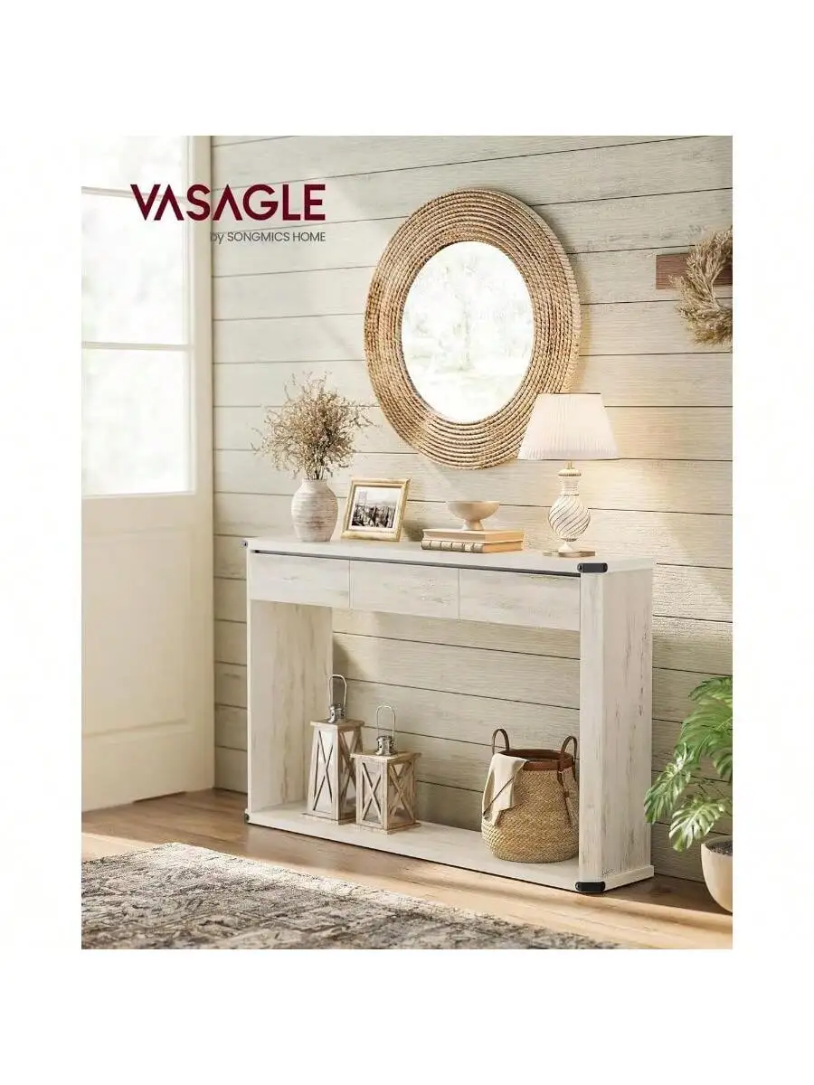 VASAGLE Console Table, 47.2 Inches Sofa Table, Narrow Entryway Table, Entry Table With 3 Drawers, Bottom Shelf, Metal Corners