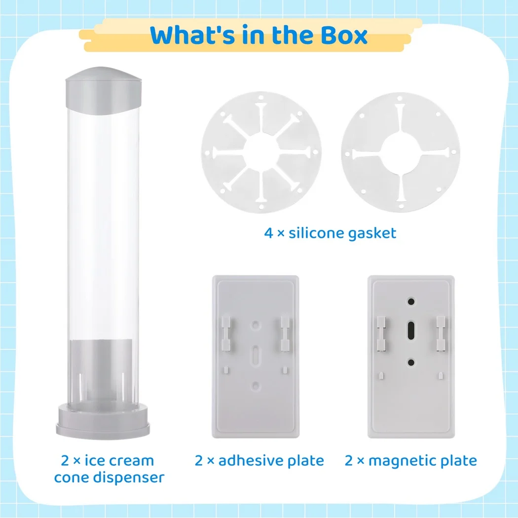 2Pcs Ice Cream Cone Dispensers Universal Waffle Cone Holders Waffle Cone Storage Tubes Adhesive Plates For Ice Cream Machine