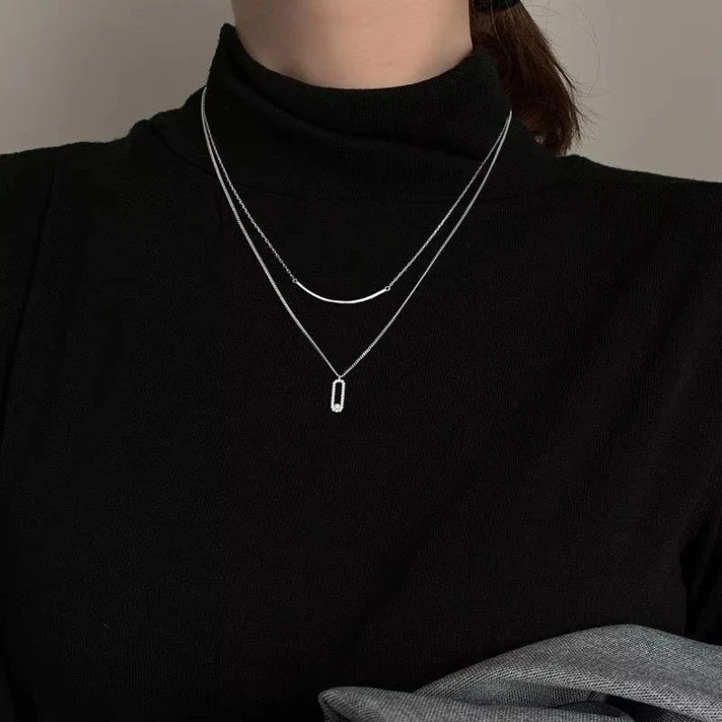 New Arrivals 925 Sterling Silver Double  Necklaces Pendant Hot Sale Pure Silver Jewelry for Women