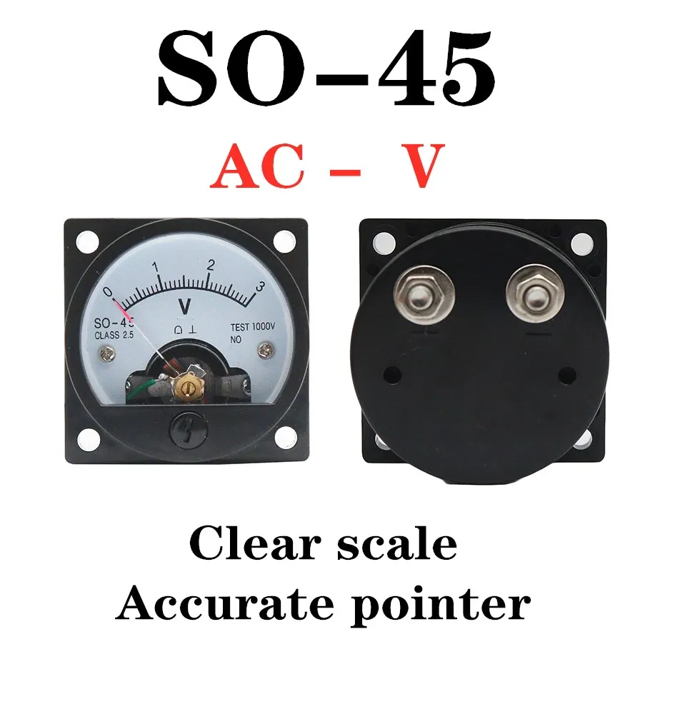 SO-45 AC Analog Voltmeter 5V 10V 15V 20V 30V 50V 100V 150V 200V 250V 300V 400V 450V 500V 600V Voltage Meter