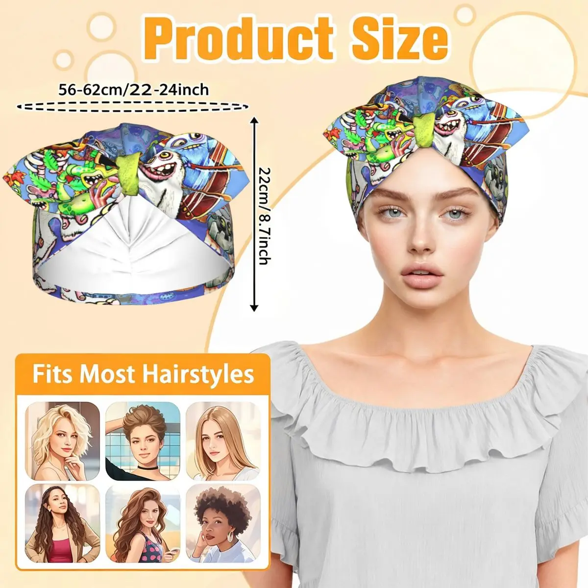 My Singing Monsters Characters Sleep Bonnet Double Layer with Adjustable Bow, Reversible Hair Cap for Curly Braids Hair