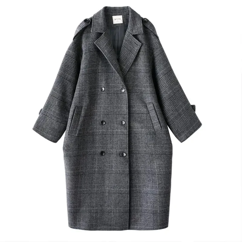 Simple Commuter Plaid Coat Women's Mid Length 2023 Spring  Autumn New Korean Version Loose Over Knee French Hepburn Style Coat