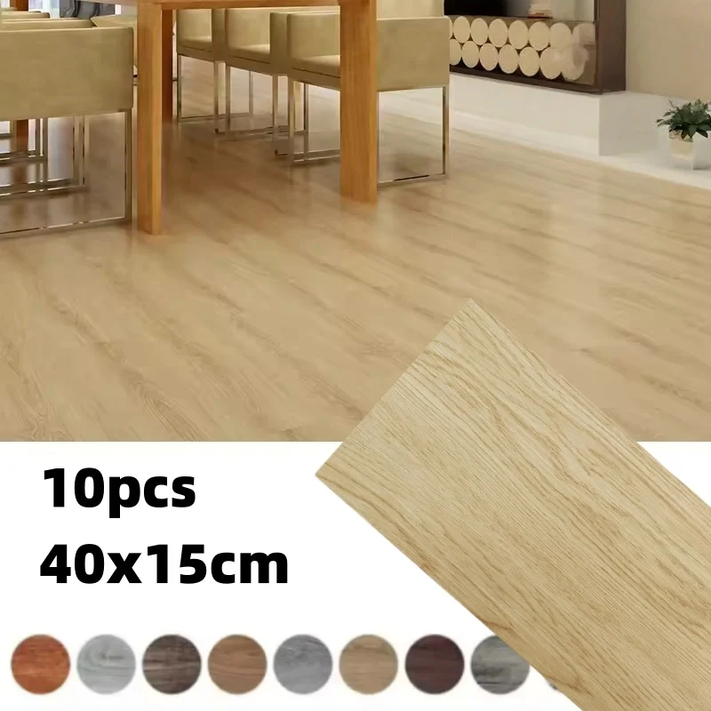 10 Stück 15 x 40 cm große PVC-Bodenfliesen mit Holzmaserung, selbstklebender, verschleißfester Bodenbelag, geeignet für Schlafzimmer und Heimdekoration