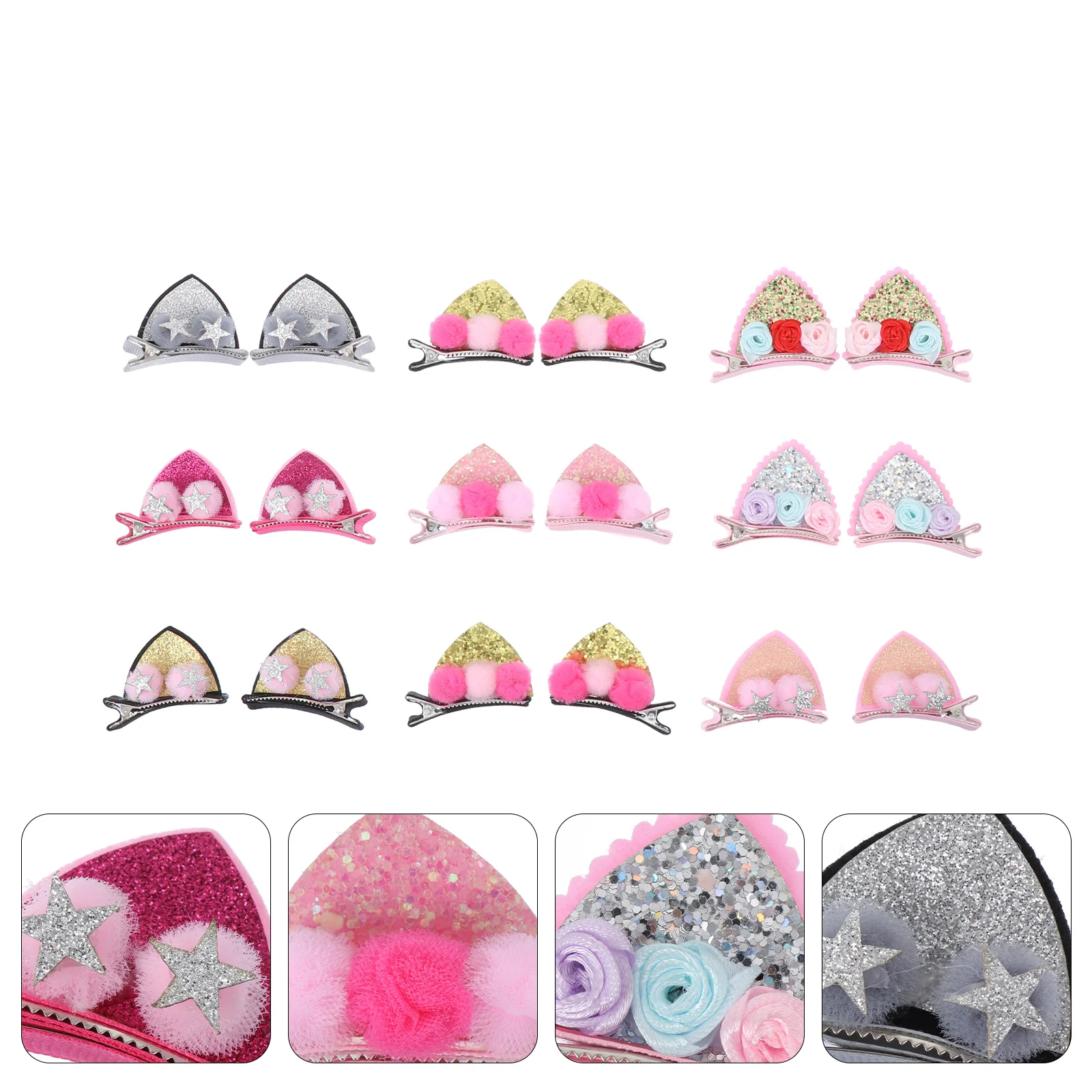 

18 Pcs Cat Ear Hairpin Kids Glitter Animal Headdress Sequin Ornament Child Novel Mood Changing Quality Fashion Hair Accessories