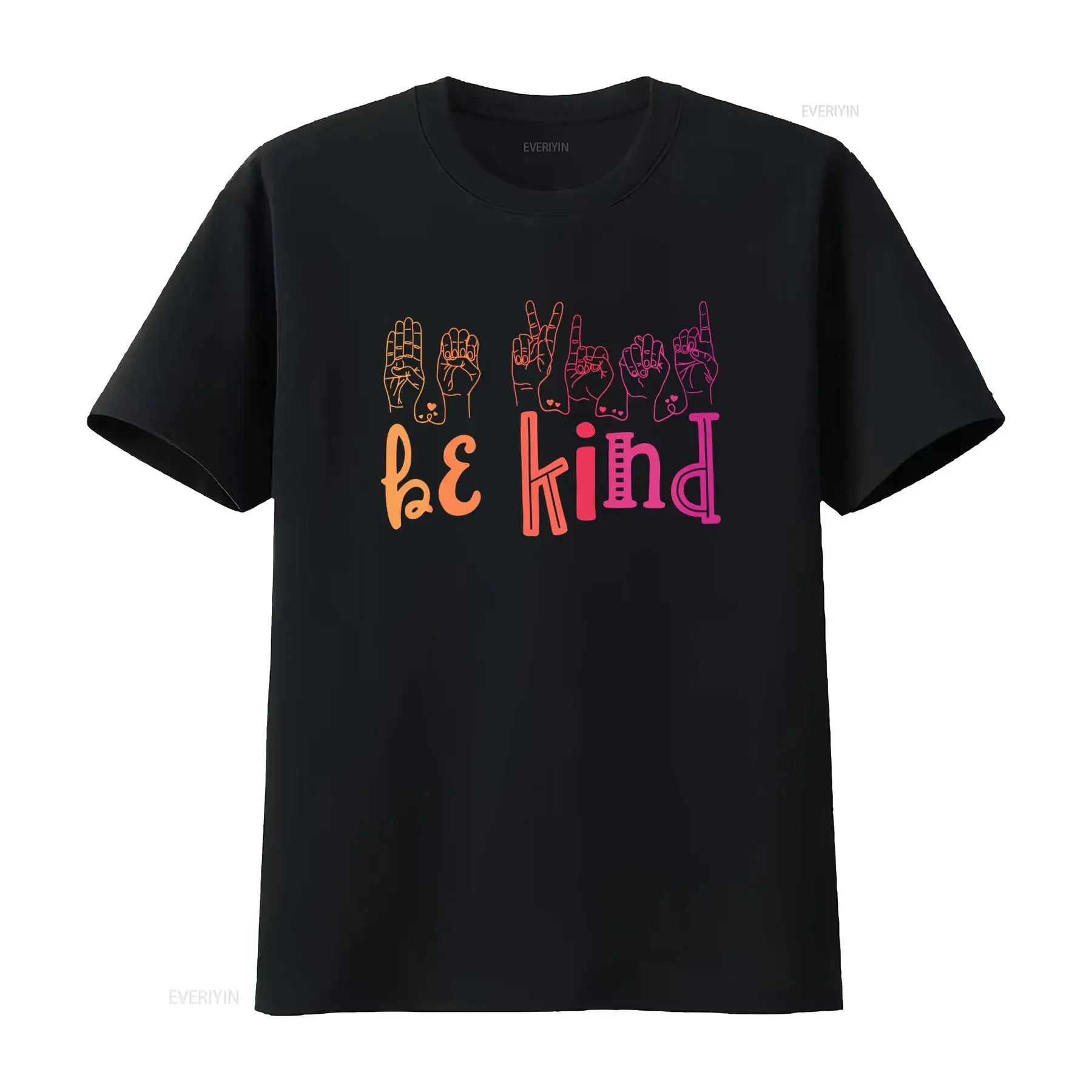 Retro Gradient Be Kind Sign Language Positive Quote Print Casual T Shirt vintage Washed Soft Versatile Top For Everyday Wear