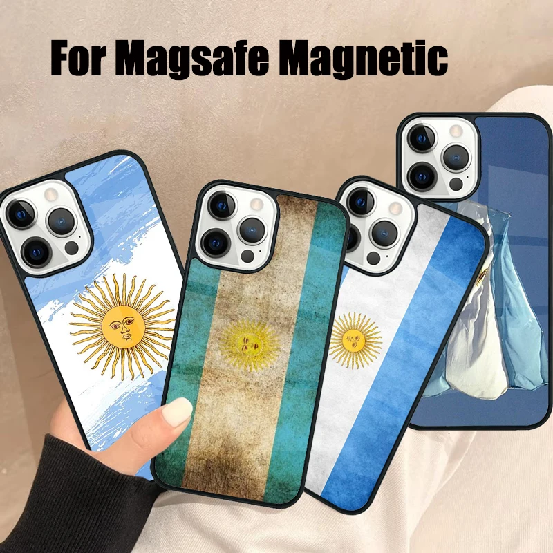 Arjantin ulusal bayrağı Magsafe telefon kılıfı iPhone 16 15 14 13 12 11 Pro Max artı Mini ayna kablosuz manyetik kapak