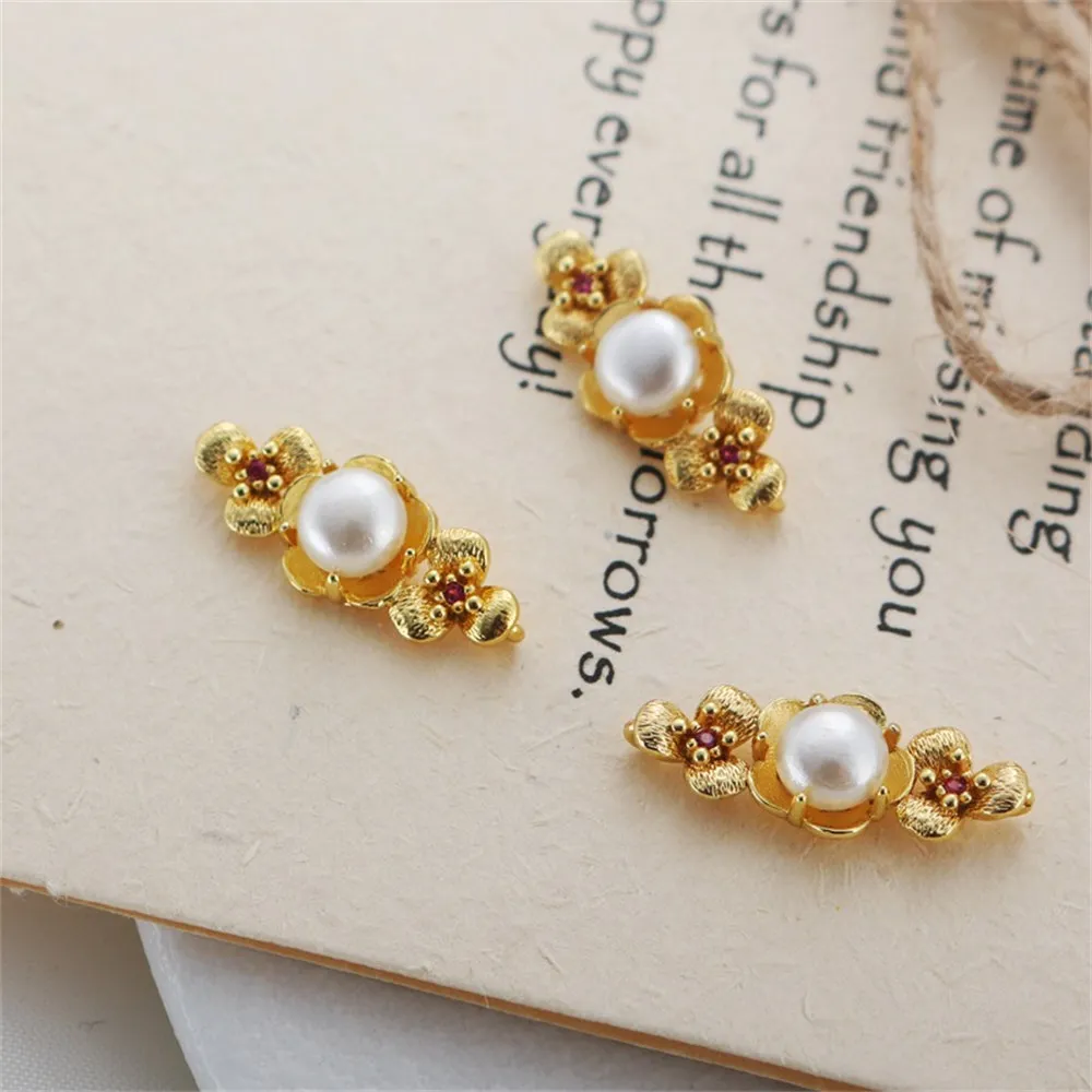 

14k Gold Color Inlay Zircon Shell Beads Flower Bract Double Circle Hollow Rectangular Link Pendant Diy Jewelry Charm Accessories