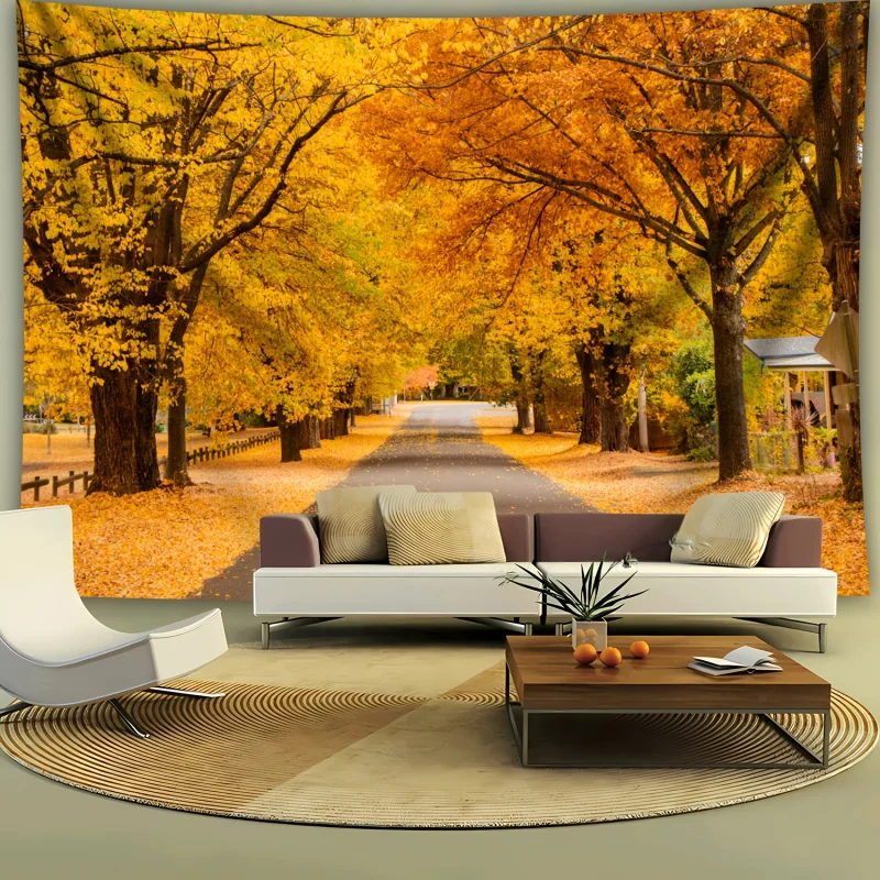 Autumn Grove Road Landscape Background Wall Tapestry Polyester Living Room Bedroom Office Wall Hanging Home Decoration