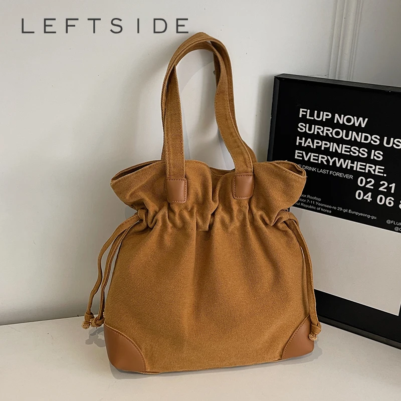 

LEFTSIDE Trendy Canvas Underarm Bag Retro Shopper Shopping Bag Designer Handbag Casual 2025 Shoulder Bags for Women Bolsa