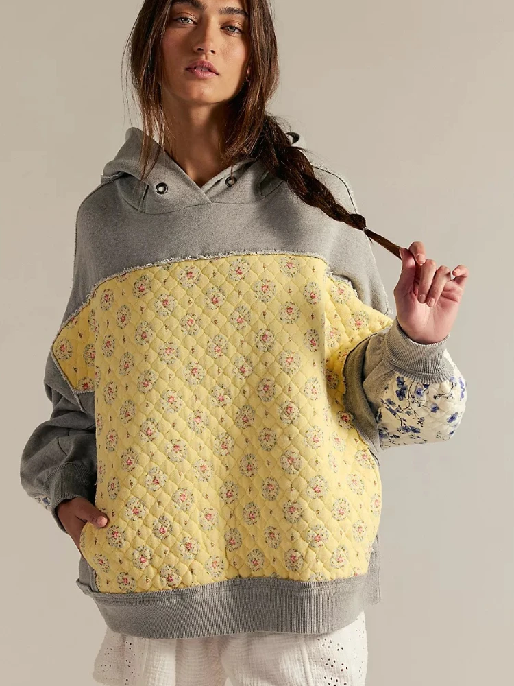 خريف شتاء 2025 جديد المرأة هوديس التطريز المرقعة البلوز البلوز ملابس الشارع الشهير كم طويل طباعة المتضخم القمم #3