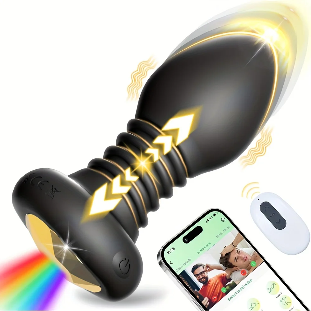 Telescopic Anal Butt Plug Prostate Massager Male Dildo Anal Plugs Vibrator LED Colorful Light Vagina Sex Toys for Women Men