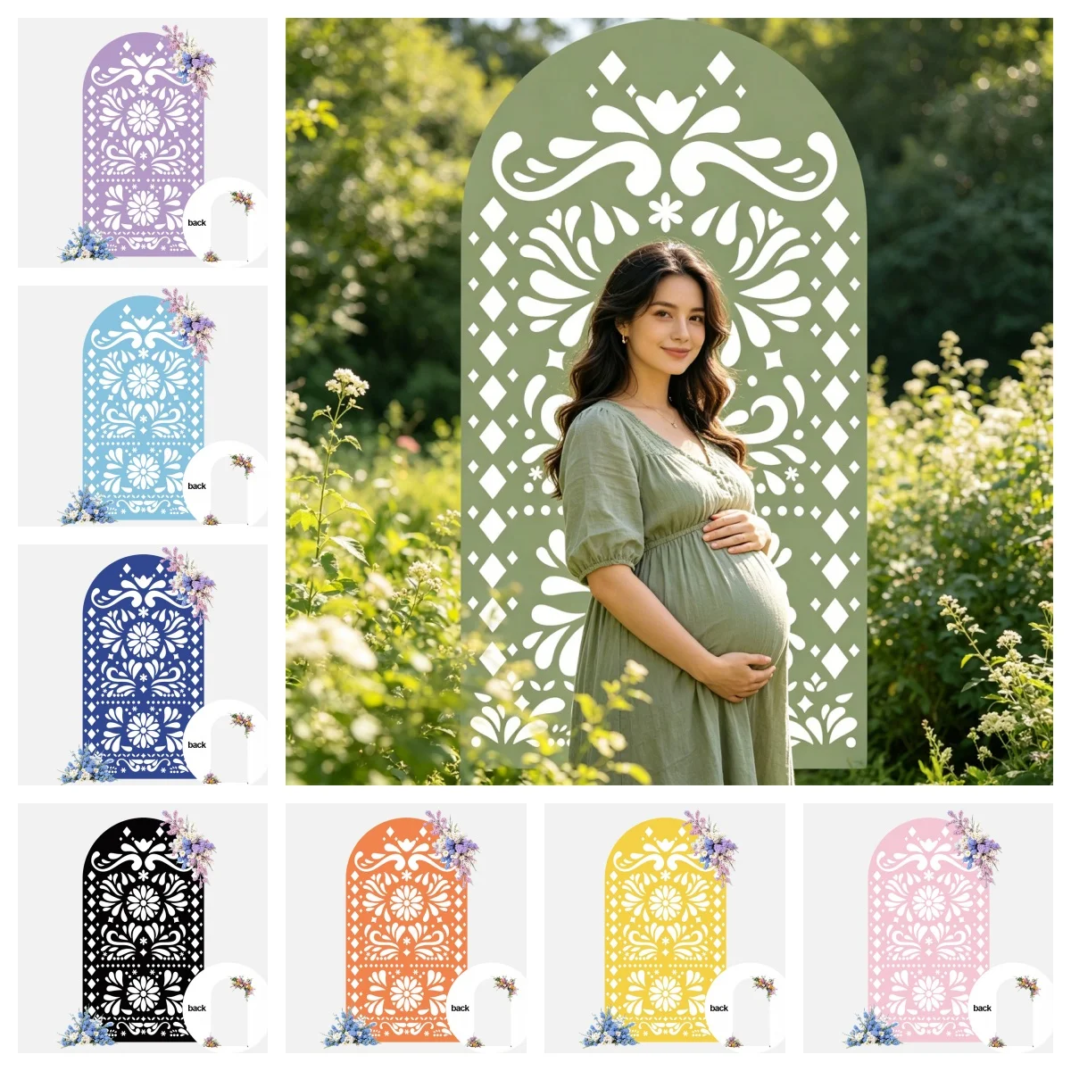 Colorful Embroidery Arch Cover Background for Pregnant Portrait Birthday Wedding Party Mexican Fiesta One-sided Arched Backdrop