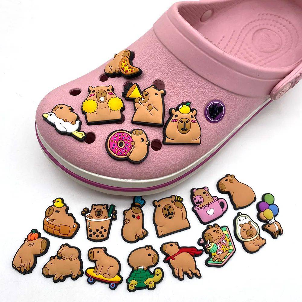 Trendy Kawaii Capybara Soft PVC Shoe Charms easy install removable DIY Decor For Clogs Unique Lovely Footwear Accessories