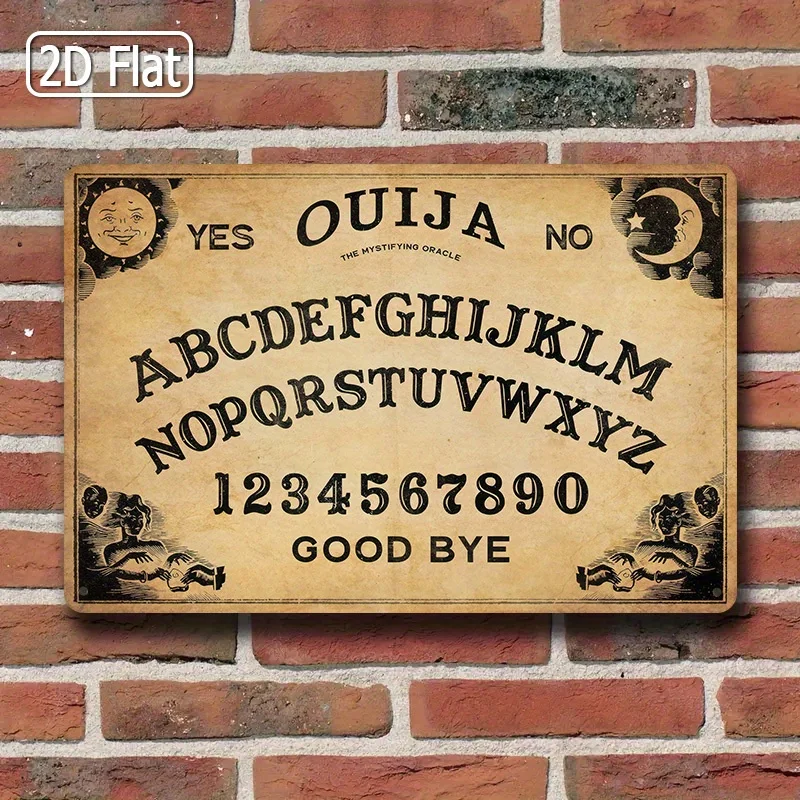 Ouija - Board Tin Sign, Eerie Decorative Plaque - Ouija Board - Spooky Wall Art for Halloween - themed Rooms - for a Dark,