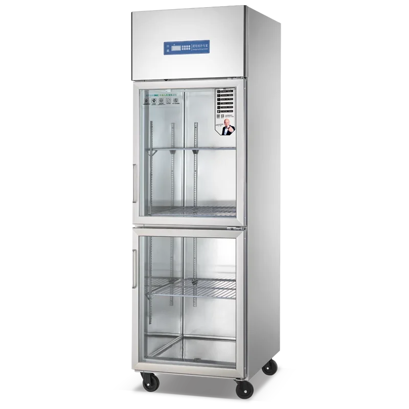 Kitchen Upright Refrigerator Freezer Stainless Steel Glass Door Vertical Freezer Refrigeration Equipment 2025