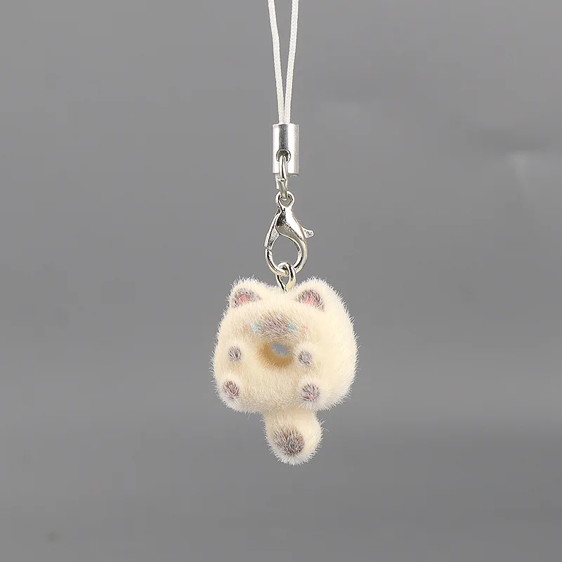 Cute Flocked 3D Cat Keychain Sweet Creative Student Phone Chain Pendant Bag Accessory Phone Strap Gift For IPhone For Samsung