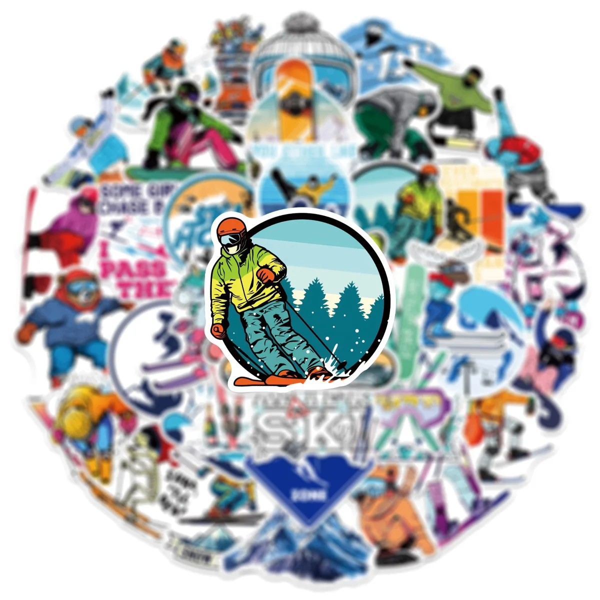 Autocollants Graffiti de ski de dessin animé, 50 pièces, décoration créative, étui de téléphone portable, valise, iPad, jouets imperméables pour enfants, cadeaux