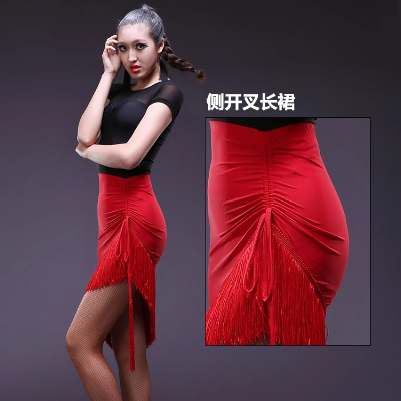 New Latin Dance Skirt Female Adult Sexy Red Fringe Skirt Performance Tassel Dress Women‘s Professional Training Dance Dresses