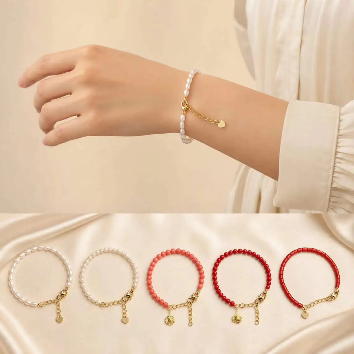 2-4mm Beaded Bracelet Anklet 15-18cm Stainless Steel Clasp Adjustable Coral Pearl DIY Jewelry Making Gift for Women Girls Chains