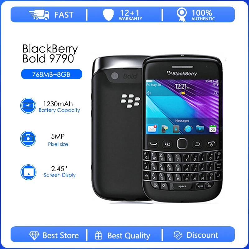 블랙베리 9790 리퍼브 오리지널 쿼티 키보드, 5MP 카메라, 768MB RAM, 8GB ROM, 3G WCDMA, 와이파이, GPS, 터치스크린 스마트폰