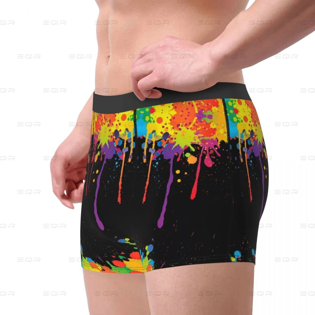 Mancha de tinta dos homens Rainbow Paint Splatter Print Boxer Briefs, óleo colorido, tinta salpicada, roupa interior altamente respirável, transporte da gota