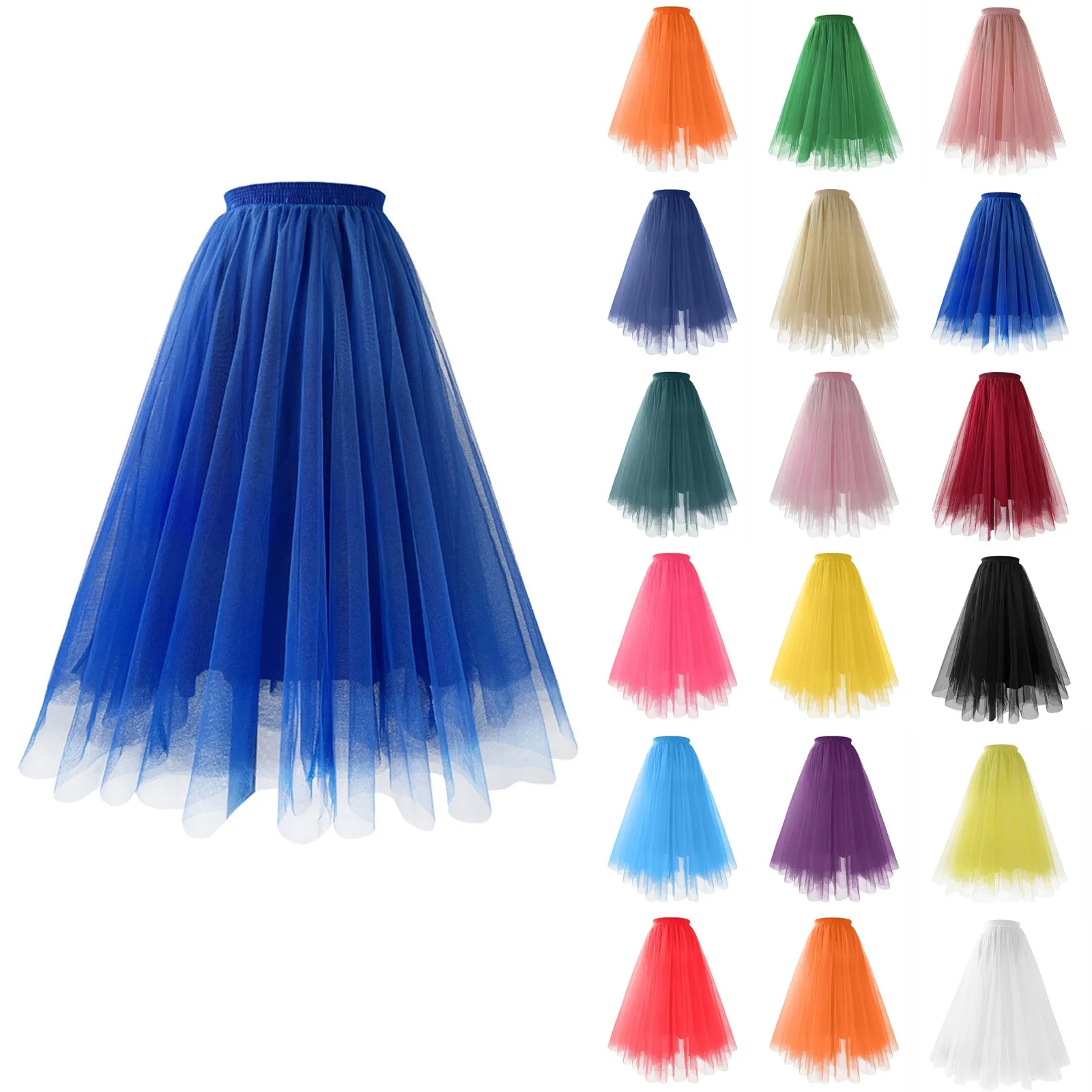 Printemps été Vintage Tulle Jupe femmes élastique taille haute maille jupes Longue plissée Tutu Jupe femme Jupe Longue