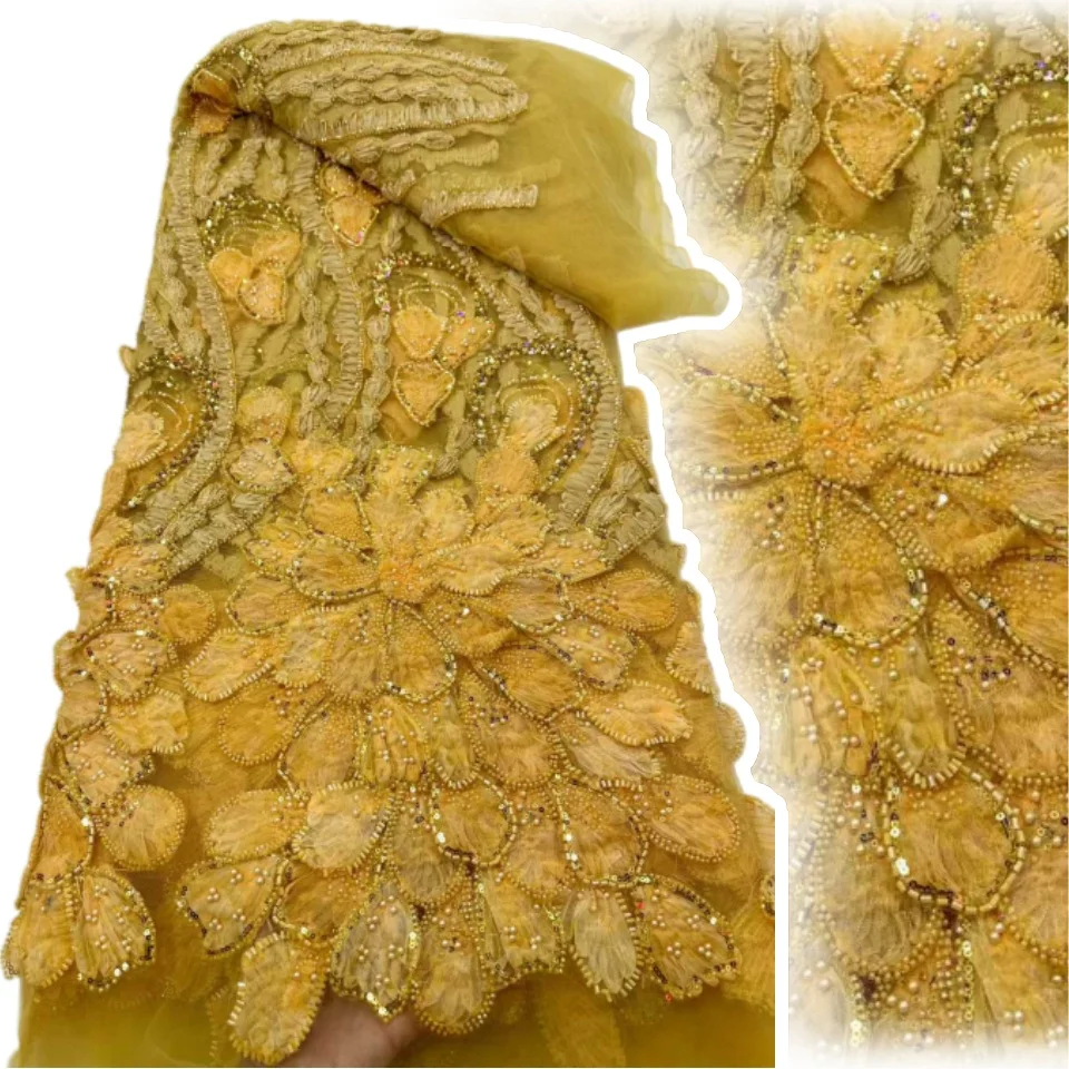 

Нигерийская шифоновая кружевная ткань ручной работы с бисером 2026: высококачественная африканская тюлевая кружевная ткань с пайетками для свадебных и праздничных платьев 2326
