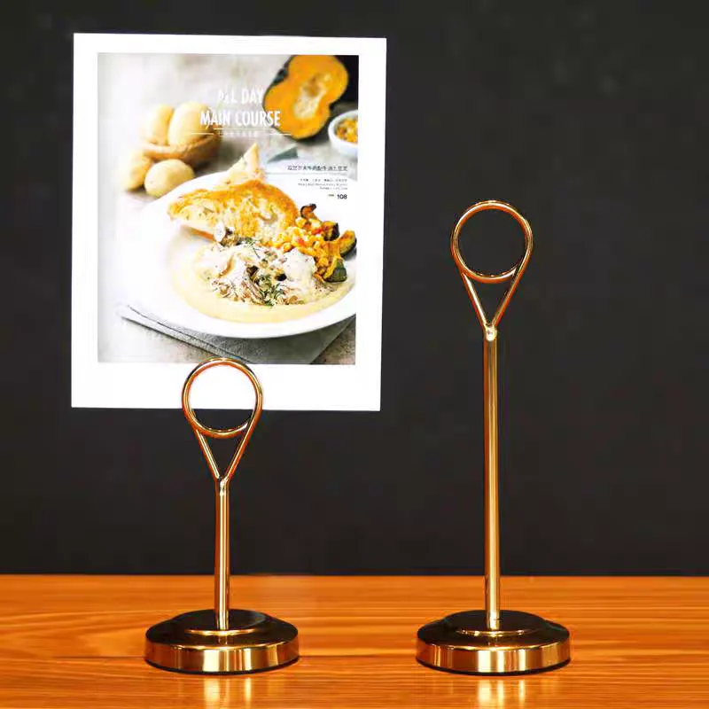 6 PCS Stainless Steel Table Number Place Card Holder Wedding Party Picture Photo Clip Round Shaped Menu Recepit Price Holder
