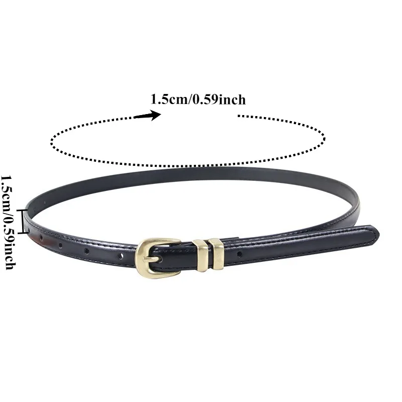 Fashionable High-End Gold-Buckle Women’s Slim Belt Minimalist Versatile Casual Narrow Leather Belt for Students and Young Adults