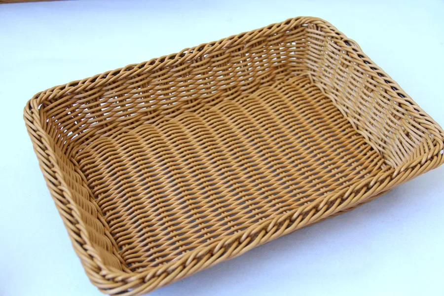 Hand-woven Rattan Wicker Basket Rectangular Storage Box Fruit Tea Snack Bread Basket Cosmetic Household Kitchen Supplies