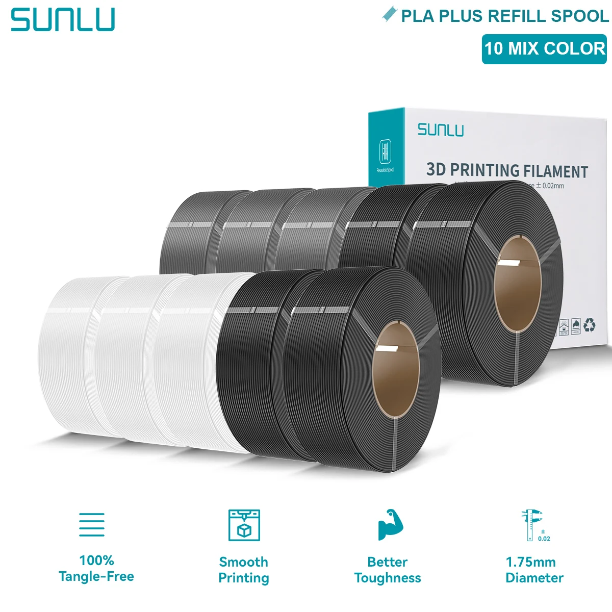 SUNLU PLA/PETG/PLA PLUS 3D Filament Refill 1.75mm Neatly Wound 3D Filament Bundle Refill for Most Brand Reuseable Spool 10KG image 3