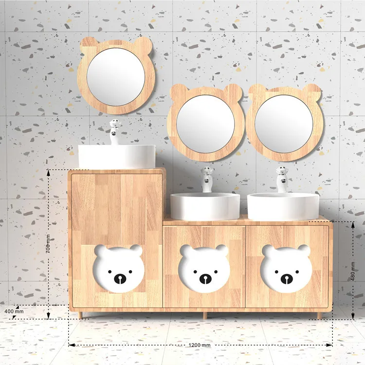 Yjq solid wood  high and low small washbasin bathroom cabinet household children washbasin washbasin mother and child