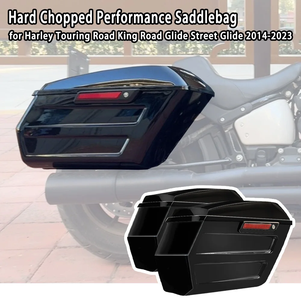 Motorcycle Black Hard Chopped Performance Saddlebag Bags For Harley Touring Road King Road Glide Street Glide 2014-2023