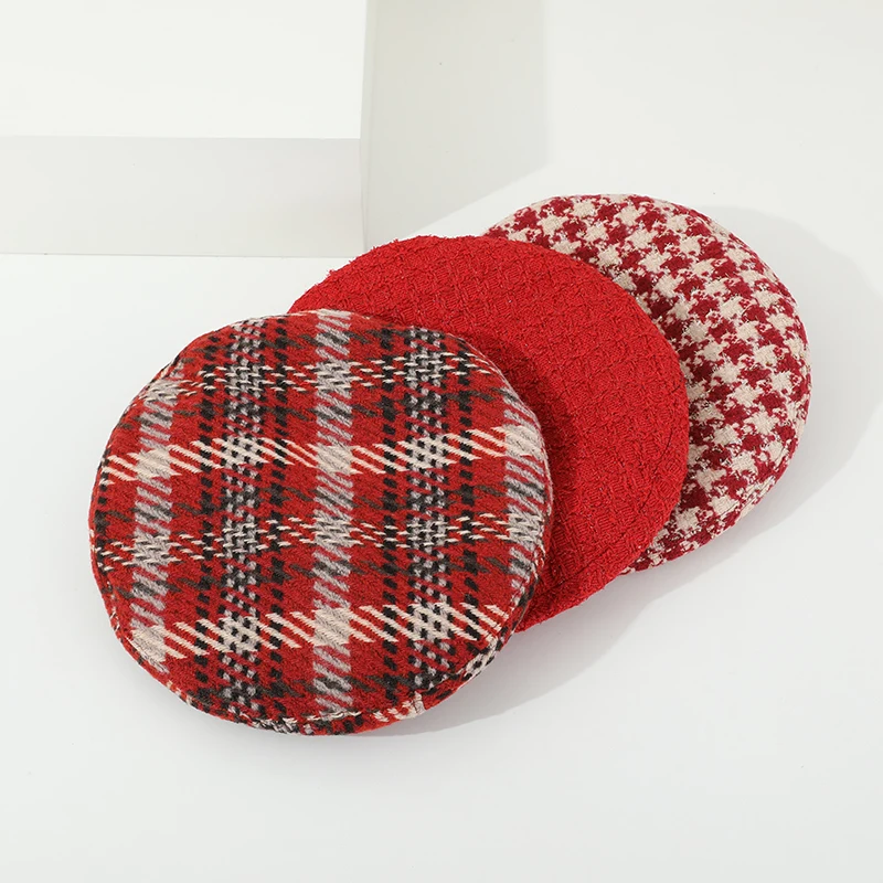 Autumn Winter Baby Hat Christmas Wool Children Beret Hats for Girls Adjustable Fashion Plaid Kids Cap New Year Gift 2-7Y