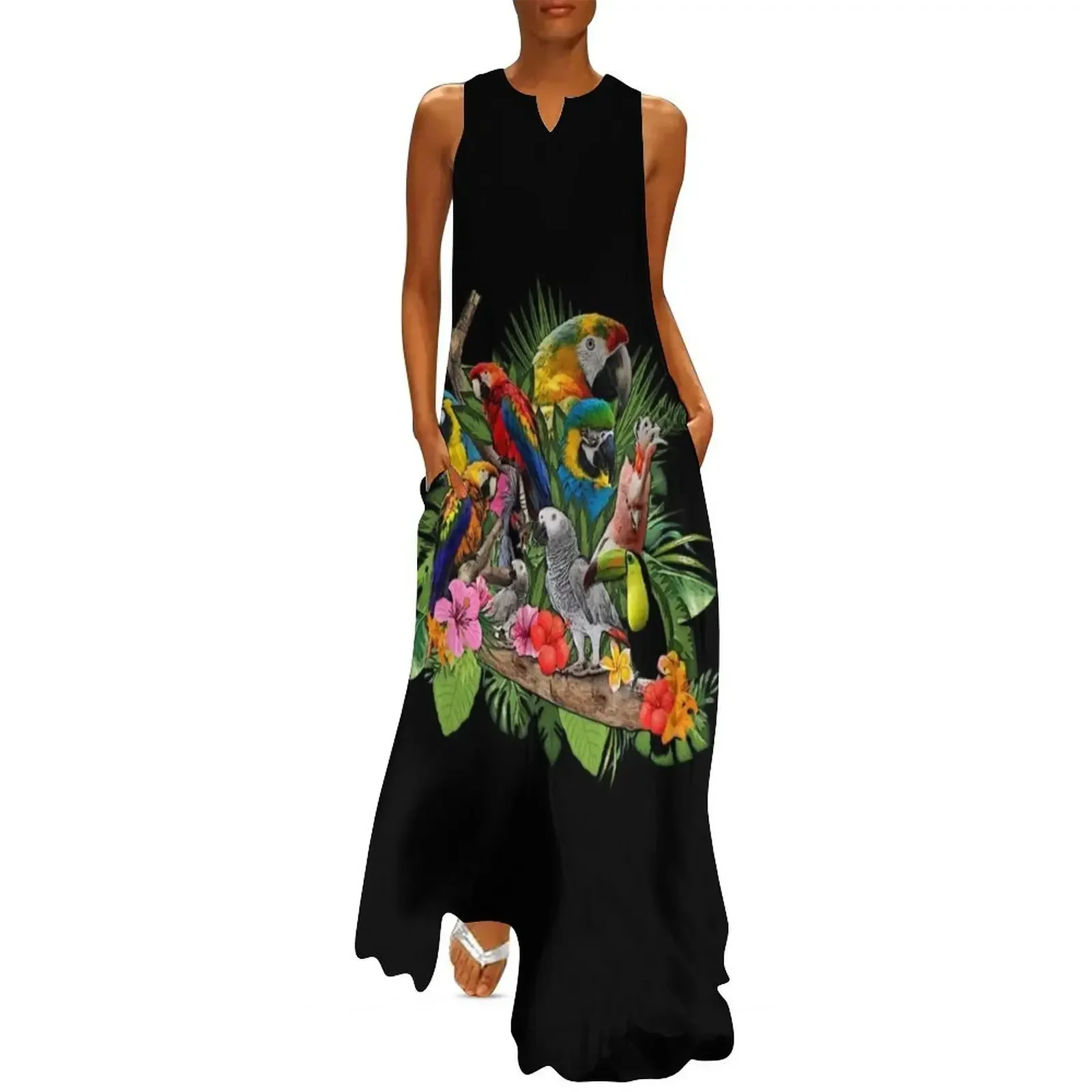 

Portrait of a African Grey Parrot Bird Kakadu Long Dress beach dress Dress