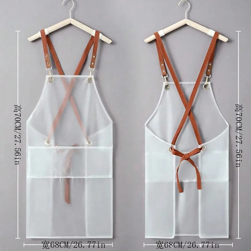 Korean Style Women\'s Kitchen Apron Transparent TPU Waterproof Apron Steal Sandro Cook Wear Oil-proof Sleeveless Pinafore