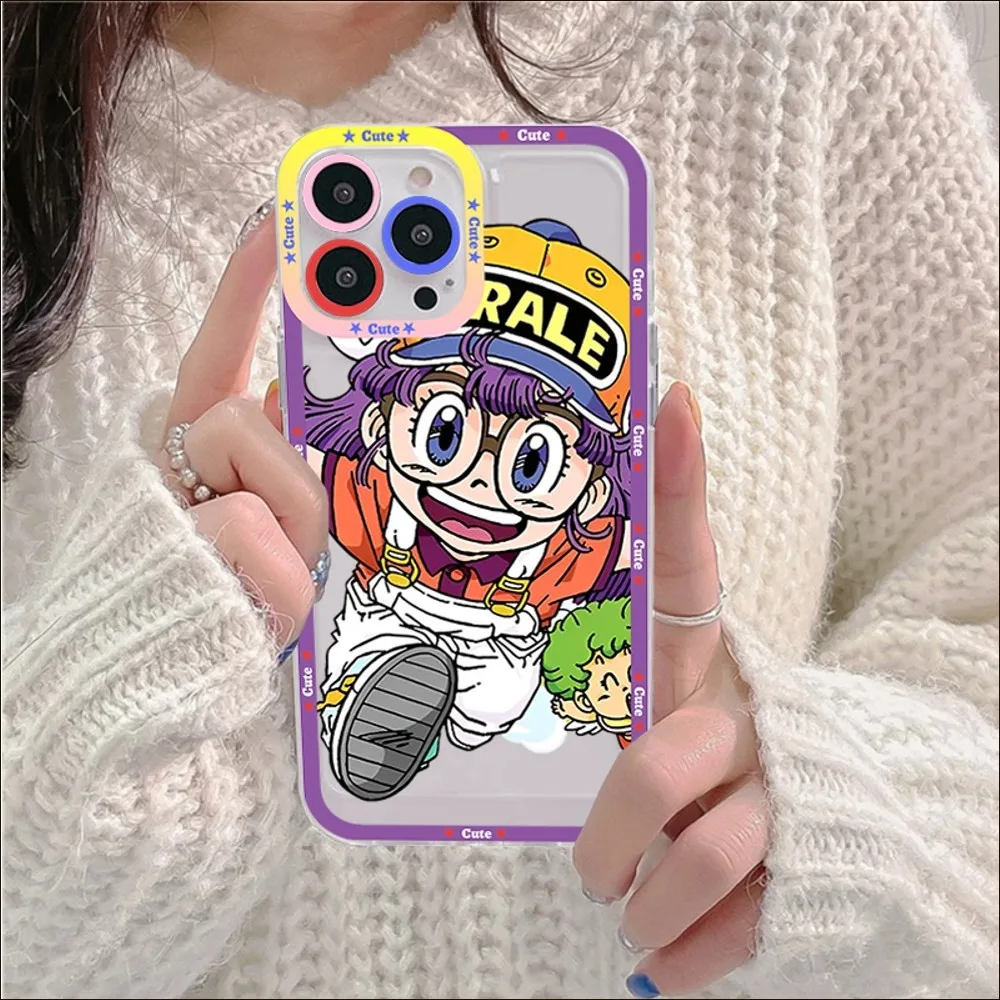 Etui na telefon iPhone 11 12 13 14 Mini Pro Max XR X XS TPU przezroczyste etui na 8 7 6 Plus SE 2020 Cartoon Dr Slump Arale