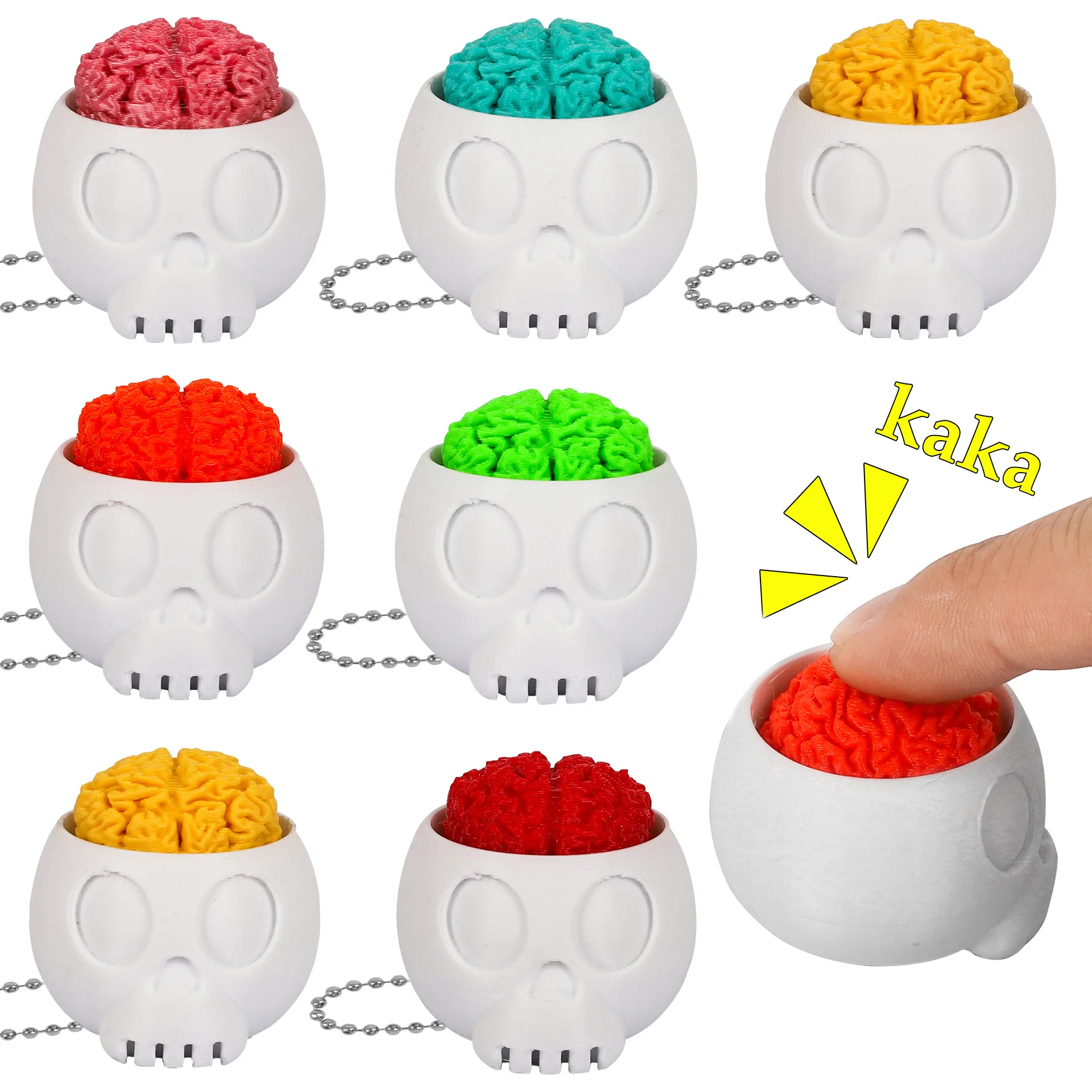 

3D печатный Хэллоуин череп сжимает игрушку мозга забавный сенсорный непоседа череп кнопка игрушка кулон брелок офисная EDC декомпрессионная игрушка