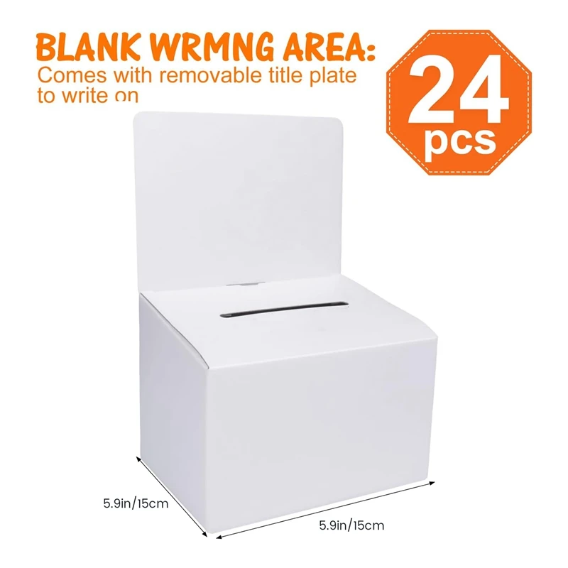 24 Pack Cardboard Ballot Box With Slot, Raffle Boxes 6X6inch, Suggestion Boxes With Removable Slot, Donation Boxes