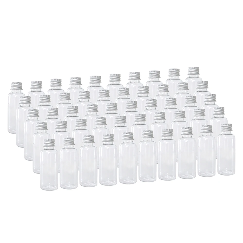 100 Uds. Botella de plástico con tapa de rosca de aluminio, Kit de viaje, botellas vacías rellenables, tarros de 5ml a 100ml, contenedor cosmético de PET