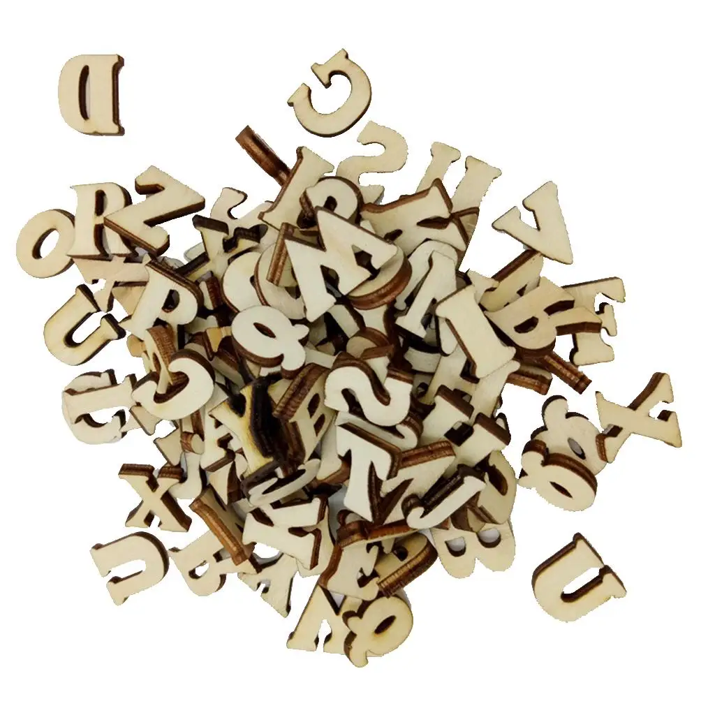 100 Pieces Blank Wooden Shapes Letters Alphabet Embellishments for Crafts